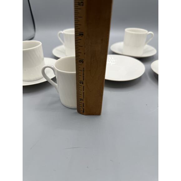 Set of 5 White Porcelain Espresso Cups & Saucers Ribbed Textured Pattern 2.5” - Picture 8 of 14